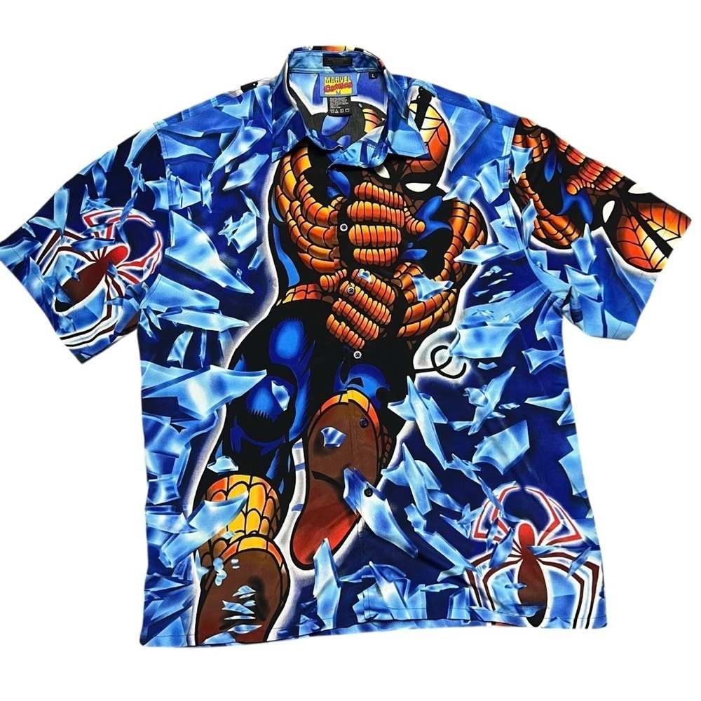 Vintage 2001 Marvel Spider Man Button Up All Over Print Shirt Men’s Large Y2K